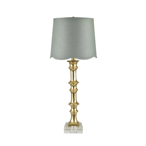 31.75" Gold Resin Table Lamp with Green Linen Shade