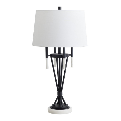 Treyton Modern Table Lamp, 33.25"H, Matte Black Steel, White Linen Shade, Marble Base
