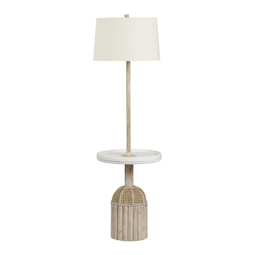 Cream Wood & Natural Rattan Floor Lamp with Natural Linen Shade