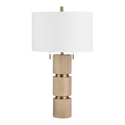29.5"H Evander Natural Wood Table Lamp with White Linen Shade