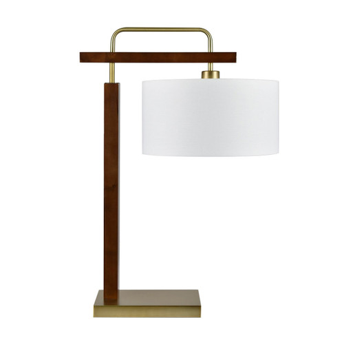 84" Brown and Gold Metal Table Lamp with White Linen Shade