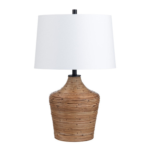 28"H Rattan Table Lamp with White Linen Shade