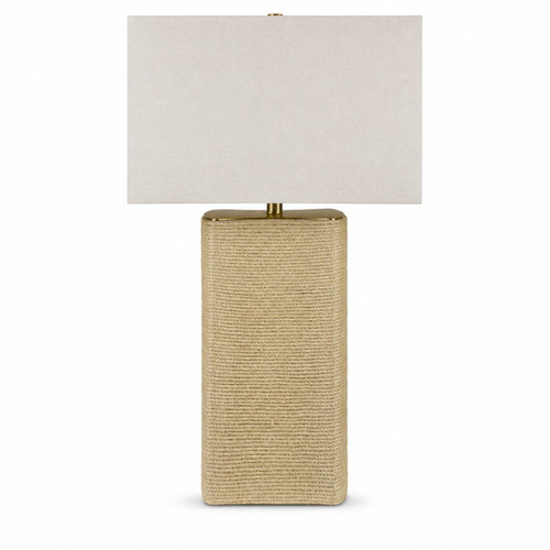 31" Beige Rope Textured Table Lamp with Oat Linen Drum Shade