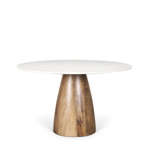 Allyson 48" Round Brown Wood Pedestal w/ White Marble Top Dining Table