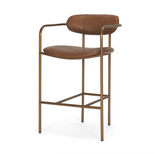 Parker Brown Leather Seat Gold Metal Counter Stool (2025-Cocoa)