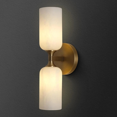 14 in. 2-Light Brass Modern Natural Alabaster Wall Sconce