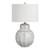 28.5"H Polished White Ceramic Table Lamp with Geometric Motif and White Linen Drum Shade