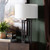 32" Bronze Textured Metal Table Lamp with Oatmeal Linen Drum Shade