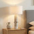 32.25"H Modern Ceramic Table Lamp in Cream with White Linen Drum Shade