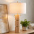 29.5"H Evander Natural Wood Table Lamp with White Linen Shade