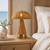 13.25"H Brown Rattan Dome Table Lamp with Brass Metal Base, Touch Switch