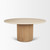 Marbrello 60" Botticino Marble Top Light Brown Fluted Wood Round Dining Table