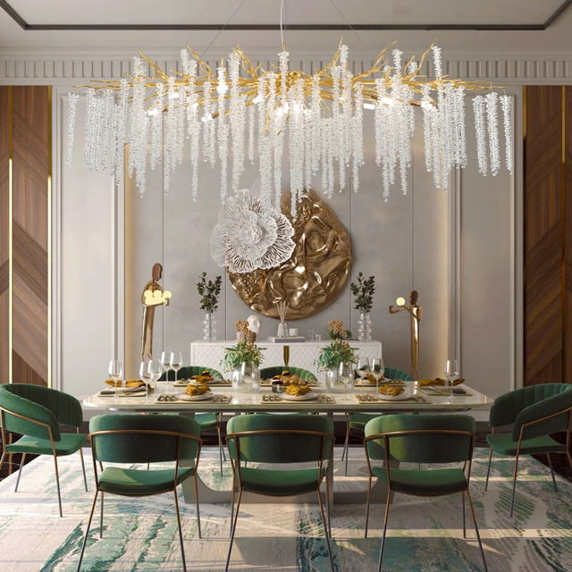 Ice Drops Winter Tree Branch Art Glass Chandelier Lighting