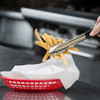 Black Stainless Steel Serving Tongs use to pick up fries.