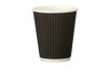 Full shot of Disposable 16oz Black Ripple Wall Coffee Cups.