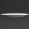 Side view of Olympia Athena Wide Rimmed Plates 228mm White in a black background.