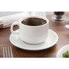 Olympia Athena Stacking Cups 7oz in a saucer with content.