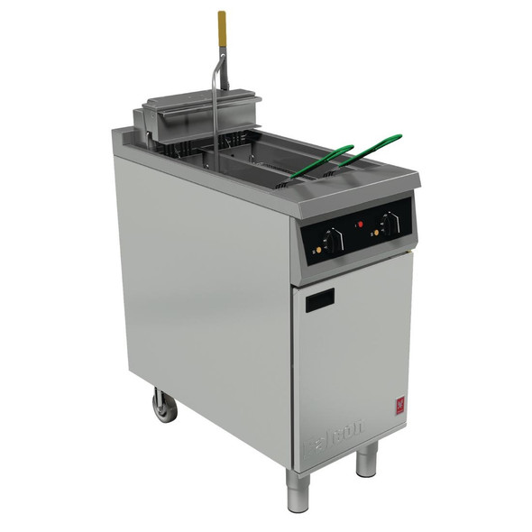 Falcon 400 Series Twin Pan Twin Basket Electric Fryer with Single Filtration & Fryer Angel FW752