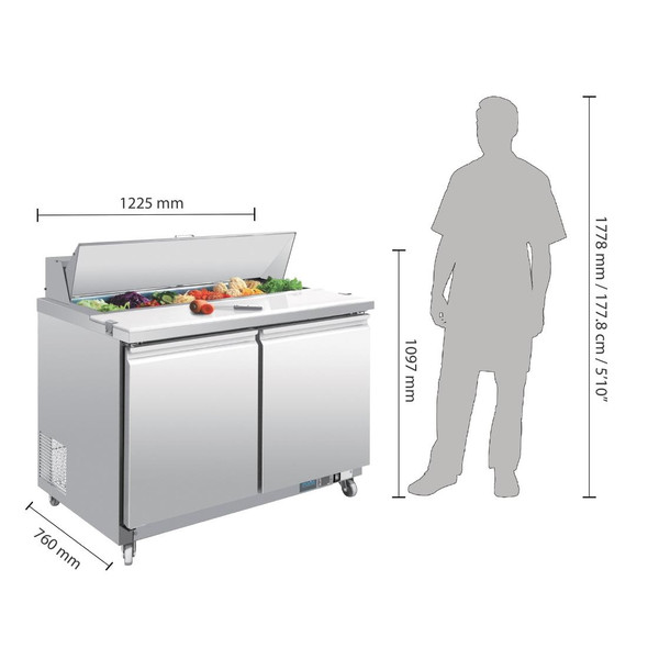 Polar U-Series Double Door Prep Counter Fridge 405Ltr GD882