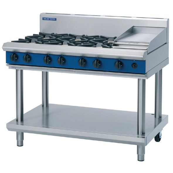 Blue Seal Evolution Cooktop 6 Open/1 Griddle Burner LPG on Stand1200mm G518C-LS/L GK192-P