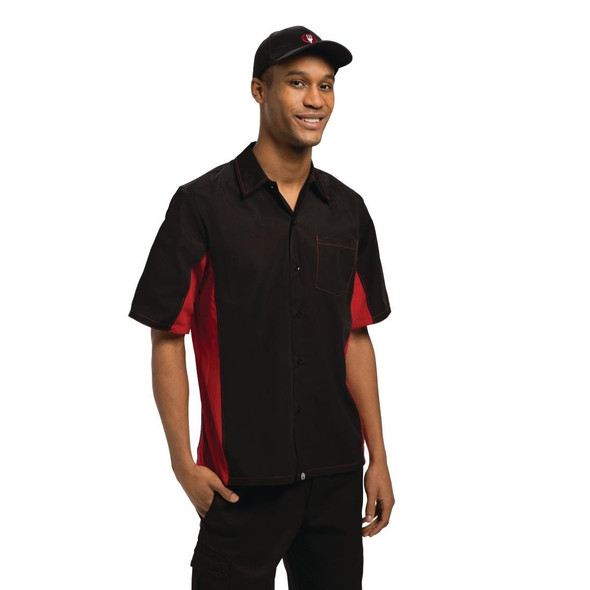 Chef Works Unisex Contrast Shirt Black and Red XL A952-XL