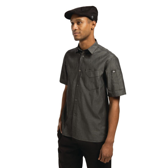 Chef Works Unisex Detroit Denim Short Sleeve Shirt Black L B075-L