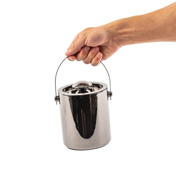 Olympia Double Walled Ice Bucket with Lid 1Ltr Gunmetal DR742