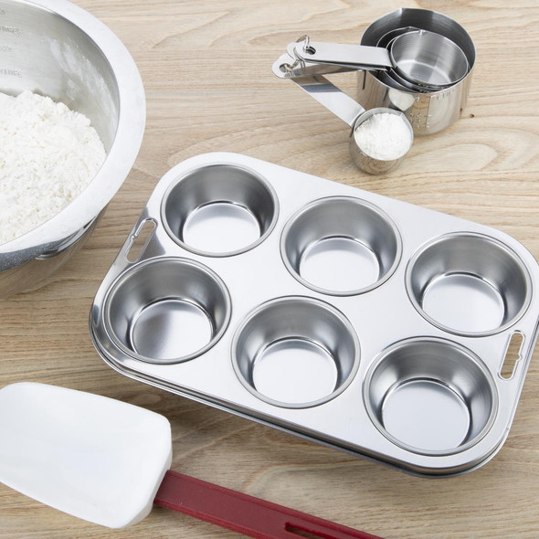 Vogue Stainless Steel Deep Muffin Tray 6 Cup E714