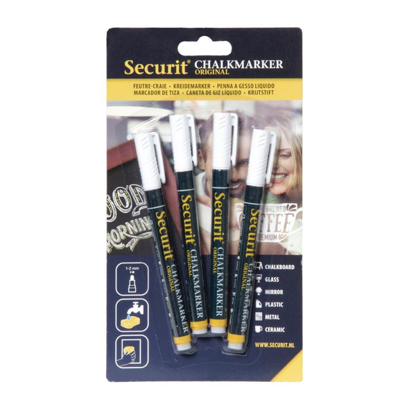 Securit 2mm Liquid Chalk Pens White (Pack of 4) GJ551