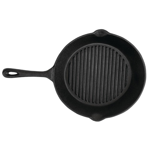Vogue Round Cast Iron Ribbed Skillet Pan 267mm M652