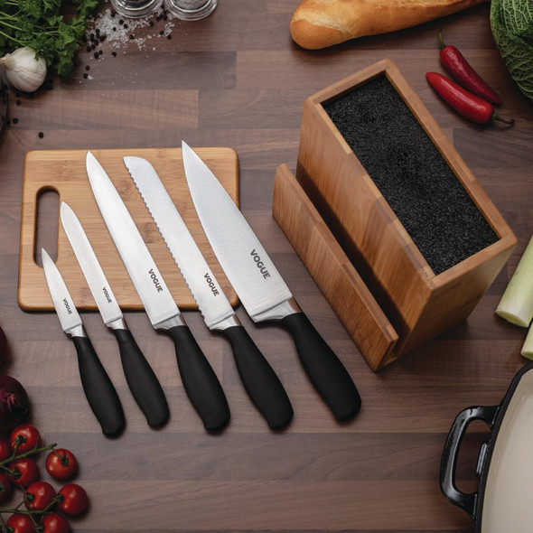 Vogue Prep Like A Pro 5-Piece Soft-Grip Knife Set With Knife Block and Chopping Board SA610