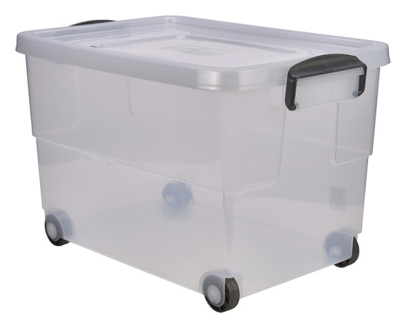 Storage Box 60L W/ Clip Handles On Wheels 4 Pack