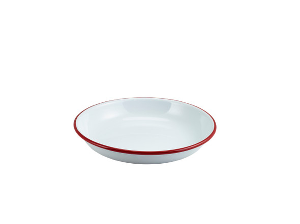 Enamel Rice/Pasta Plate White with Red Rim 20cm