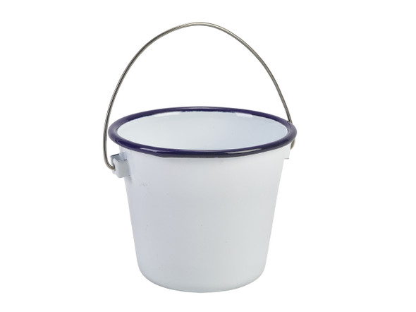 Enamel Bucket White with Blue Rim 10cm Dia 4 Pack