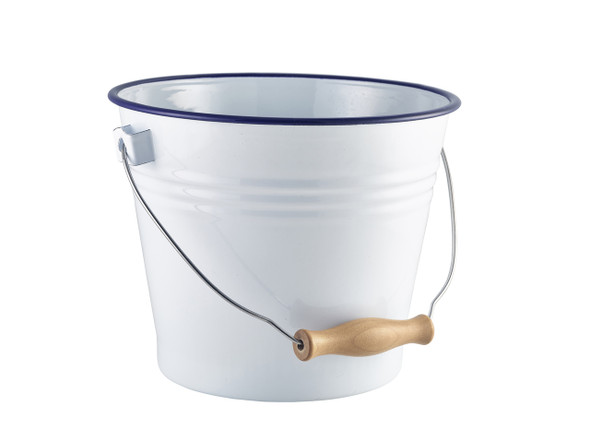 Enamel Bucket White with Blue Rim 16cm Dia 4 Pack