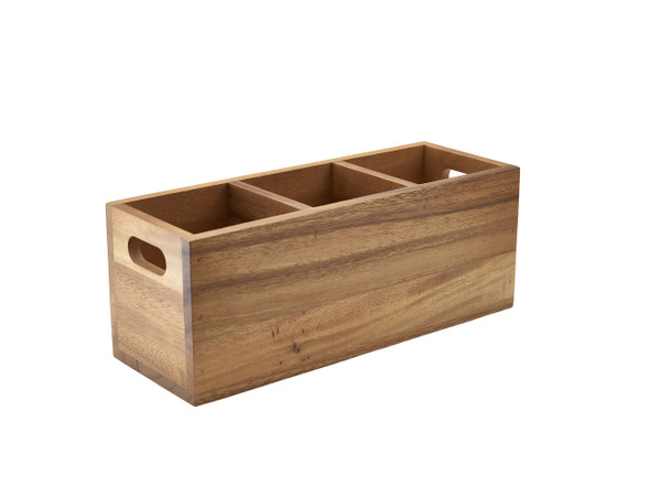 GenWare Acacia Wood 3 Compartment Cutlery Box