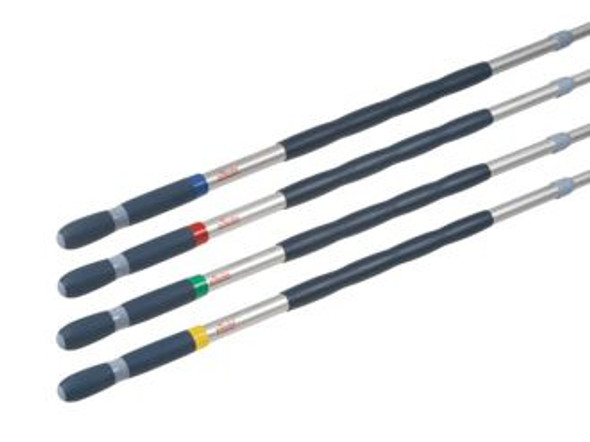 Group of Blue, Red, Green and Yellow coloured Vileda Super Mop Handles.