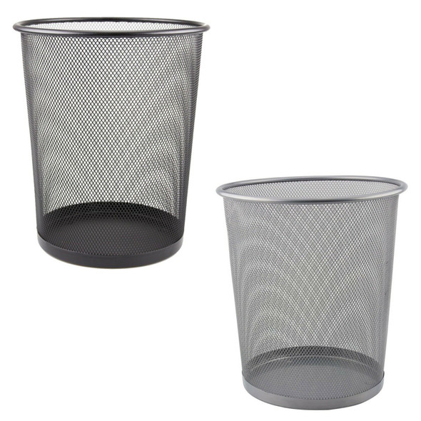 Grey and Silver Mesh Waste Bins side-by-side
