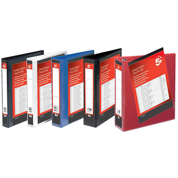 Group of Black White Blue and Red Presentation Ring Binders