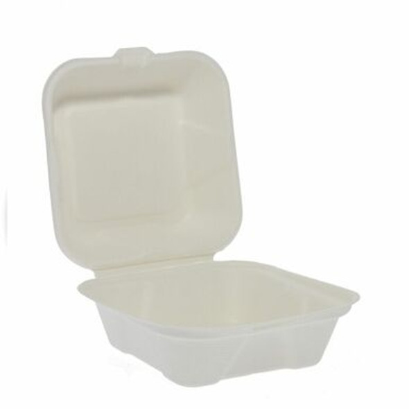 Compostable Bagasse Takeaway Food Containers Square 6 x 6 Inches 500 Pack