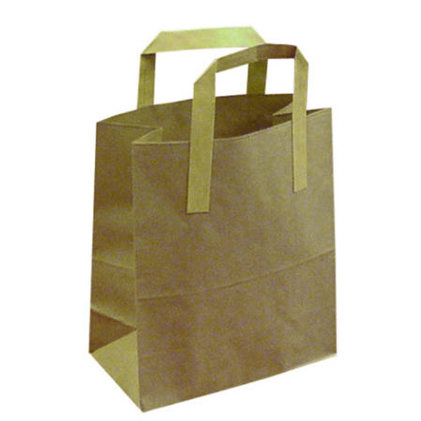 Side shot of Recycled Brown Kraft Paper Carrier Bags With Handles 215 x 330 x 254mm.