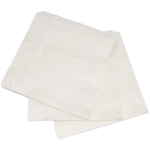 Full shot of Disposable White Paper Counter Bags 250 x 250mm stack together.
