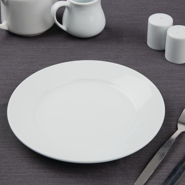 Table set up Olympia Athena Wide Rimmed Plates 228mm White.