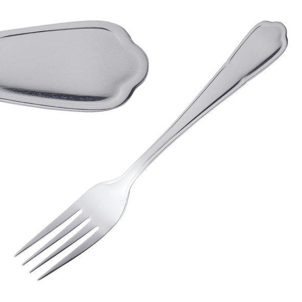 Shot of Olympia Dubarry Dessert Fork in a slanting position.