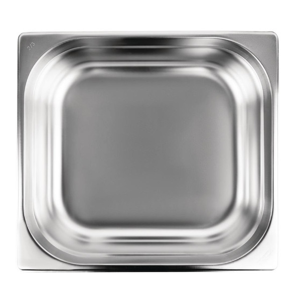 Front of Vogue Stainless Steel 2/3 Gastronorm Pan 100mm.