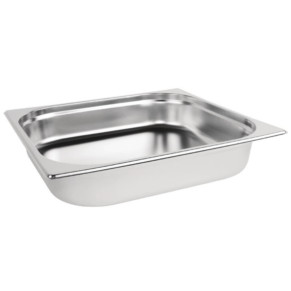 Full shot of Vogue Stainless Steel 2/3 Gastronorm Pan 65mm.