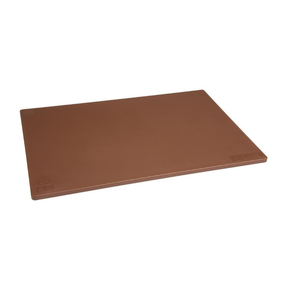 Side view of Hygiplas Low Density Brown Chopping Board Standard.