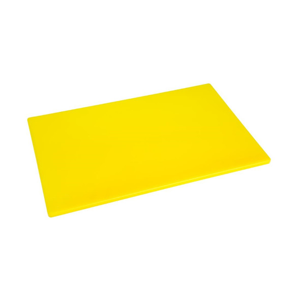 Side shot of Hygiplas Low Density Yellow Chopping Board Standard.