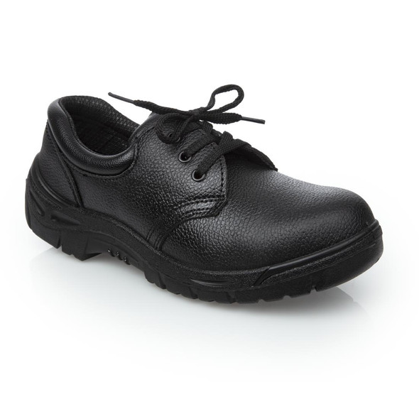 Side front view of Essentials Unisex Safety Shoe Black 40.