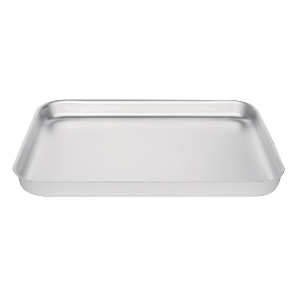 Side top view of Vogue Aluminium Bakewell Pan 420mm.